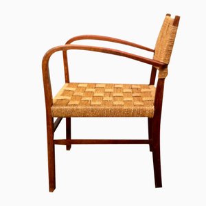 Danish Stained Oak and Seagrass Armchair by Magnus Stephensen for Fritz Hansen, 1930s
