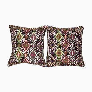 Embroidered Turkish Kilim Cushion Covers, Set of 2