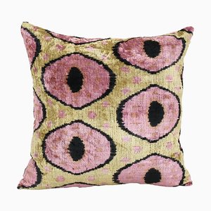 Housse de Coussin Velours Ikat de Soie Rose