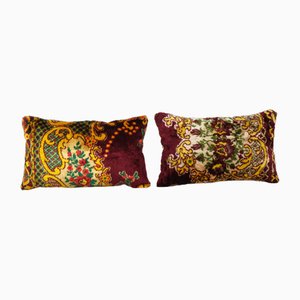 Vintage Turkish Flowers Pattern Velvet Cushion Covers, Set of 2