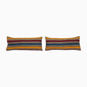 Housses de Coussin Kilim Rayées Jaunes, Turquie, Set de 2