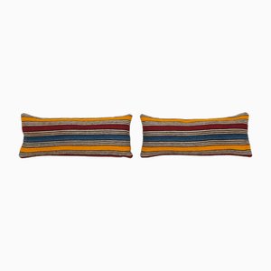 Turkish Yellow Striped Kilim Cushion Covers, Set of 2