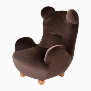 Brown Velvet Chair attributed to Pierre Yovanovitch