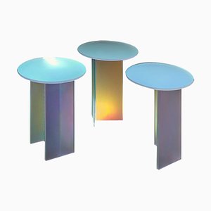 Tavolini L, H e T Isola Dichroic in vetro satinato di Brajak Vitberg, set di 3