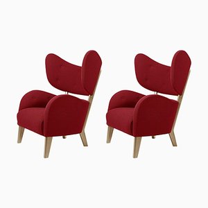 Set of Red Raf Simons Vidar 3 Natural Oak My Own Chair Lounge Chairs by Lassen