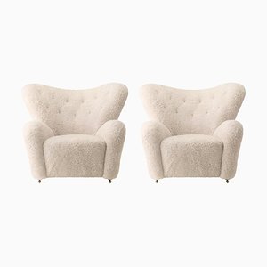 Set of Moonlight Sheepskin the Tired Man Lounge Chair by Lassen