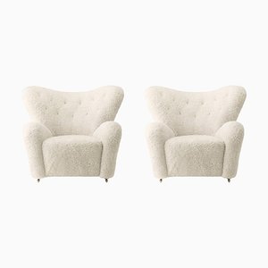 Off White Sheepskin the Tired Man Lounge Chair by Lassen, Set of 2