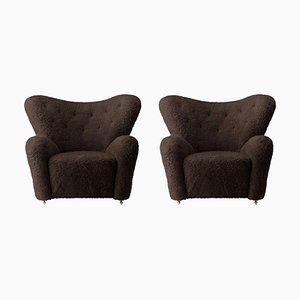 Set of Espresso Sheepskin the Tired Man Lounge Chair by Lassen