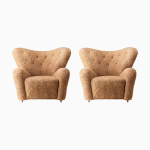 Honey Sheepskin the Tired Man Lounge Chair by Lassen, Set of 2