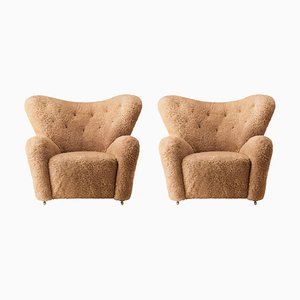 Set of Honey Sheepskin the Tired Man Lounge Chair by Lassen