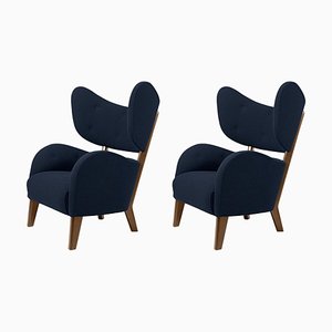 Set of Blue Sahco Zero Smoked Oak My Own Chair Lounge Chairs by Lassen