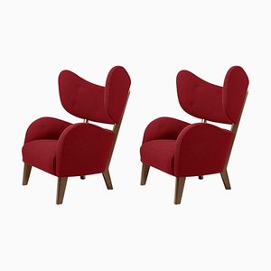 Set of Red Raf Simons Vidar 3 Smoked Oak My Own Lounge Chair by Lassen