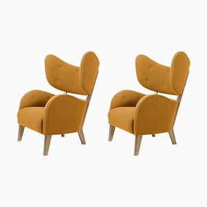 Set of Orange Raf Simons Vidar 3 Natural Oak My Own Lounge Chair by Lassen