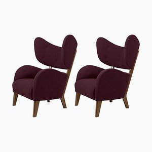 Maroon Raf Simons Vidar 3 Smoked Oak My Own Lounge Chairs by Lassen, Set of 2