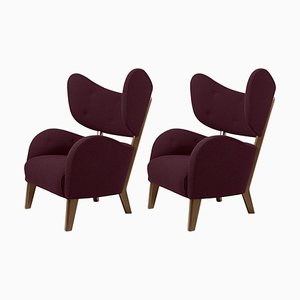 Set of Maroon Raf Simons Vidar 3 Smoked Oak My Own Lounge Chairs by Lassen