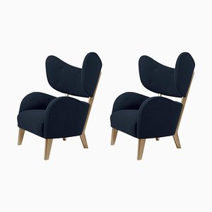 Set of Blue Sahco Zero Natural Oak My Own Chair Lounge Chairs by Lassen