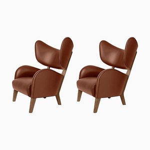 Brown Leather Smoked Oak My Own Chair Lounge Chairs by Lassen, Set of 2