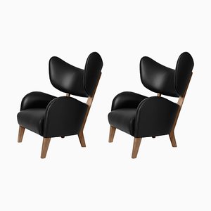 Black Leather Smoked Oak My Own Chair Lounge Chairs by Lassen, Set of 2