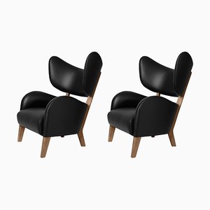 Set of Black Leather Smoked Oak My Own Chair Lounge Chairs by Lassen