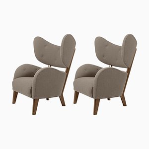 Set of Dark Beige Raf Simons Vidar 3 Smoked Oak My Own Lounge Chair by Lassen