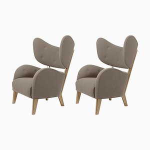 Set of Dark Beige Raf Simons Vidar 3 Natural Oak My Own Lounge Chair by Lassen