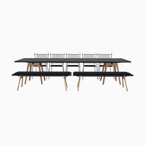 Marina Black Dining Table with Benches and Capri Chairs by Cools Collection, Set of 8