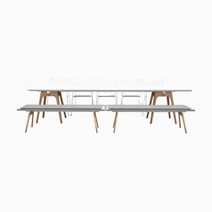 Marina White Dining Table with Benches and Capri Chairs by Cools Collection, Set of 8