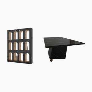 Portici Bookcase and Nove Table in Marquinia by Sissy Daniele, Set of 2