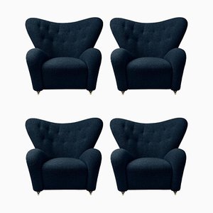 Blue Sahco Zero the Tired Man Lounge Chairs by Lassen, Set of 4