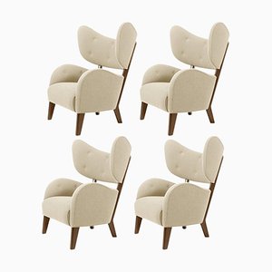 Beige Sahco Zero Smoked Oak Lounge Chairs by Lassen, Set of 4