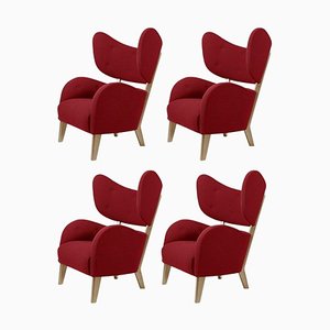 Red Raf Simons Vidar 3 Natural Oak My Own Chair Lounge Chairs by Lassen, Set of 4