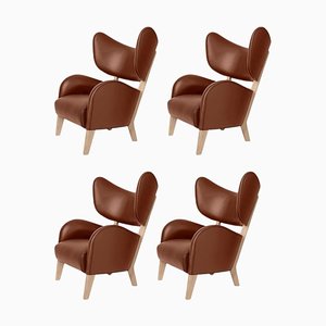 Brown Leather Natural Oak My Own Chair Lounge Chairs by Lassen, Set of 4