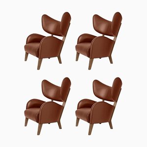 Brown Leather Smoked Oak My Own Chair Lounge Chairs by Lassen, Set of 4