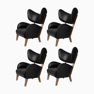 Black Leather Smoked Oak My Own Chair Lounge Chairs by Lassen, Set of 4