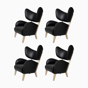 Black Leather Natural Oak My Own Chair Lounge Chairs by Lassen, Set of 4