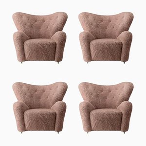 Fauteuil The Tired Man en Peau de Mouton Sahara par Lassen, Set de 4