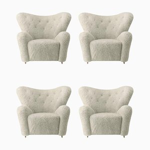 Fauteuil The Tired Man en Peau de Mouton Vert par Lassen, Set de 4