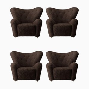 Espresso Sheepskin the Tired Man Lounge Chair by Lassen, Set of 4