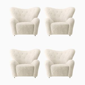 The Tired Man Sessel in Off White Sheepskin by Lassen, 4 . Set