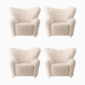 Fauteuil The Tired Man en Peau de Mouton Moonlight par Lassen, Set de 4