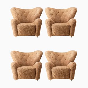 Honey Sheepskin the Tired Man Lounge Chair by Lassen, Set of 4