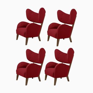 Fauteuil My Own Raf Simons Vidar 3 en Chêne Fumé Rouge par Lassen, Set de 4