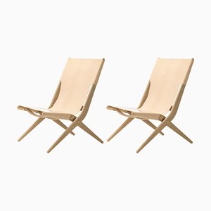Set of Natural Oak and Natural Leather Saxe Chairs by Lassen