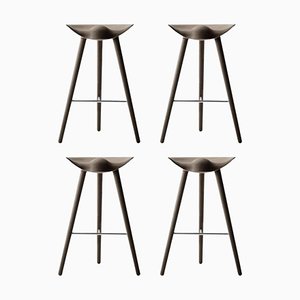 Tabourets de Bar en Chêne Marron et Acier Inoxydable par Lassen, Set de 4