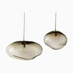 Lampes à Suspension Haumea Amorph M/L Argentées et Fumées par Eloa, Set de 2