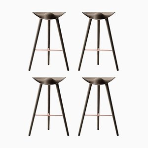 Brown Oak and Copper Bar Stools by Lassen, Set of 4
