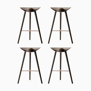 Tabourets de Bar en Chêne Marron et Cuivre par Lassen, Set de 4