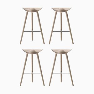 Oak and Stainless Steel Bar Stools by Lassen, Set of 4