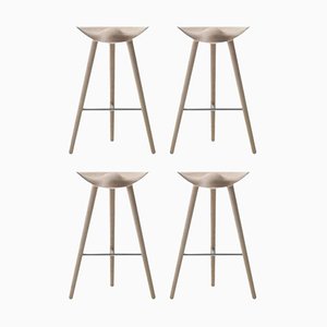 Tabourets de Bar en Chêne et Acier Inoxydable par Lassen, Set de 4