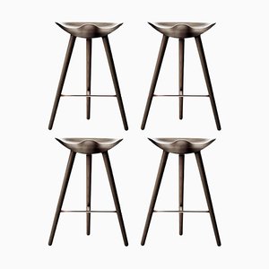 Brown Oak and Copper Counter Stools by Lassen, Set of 4